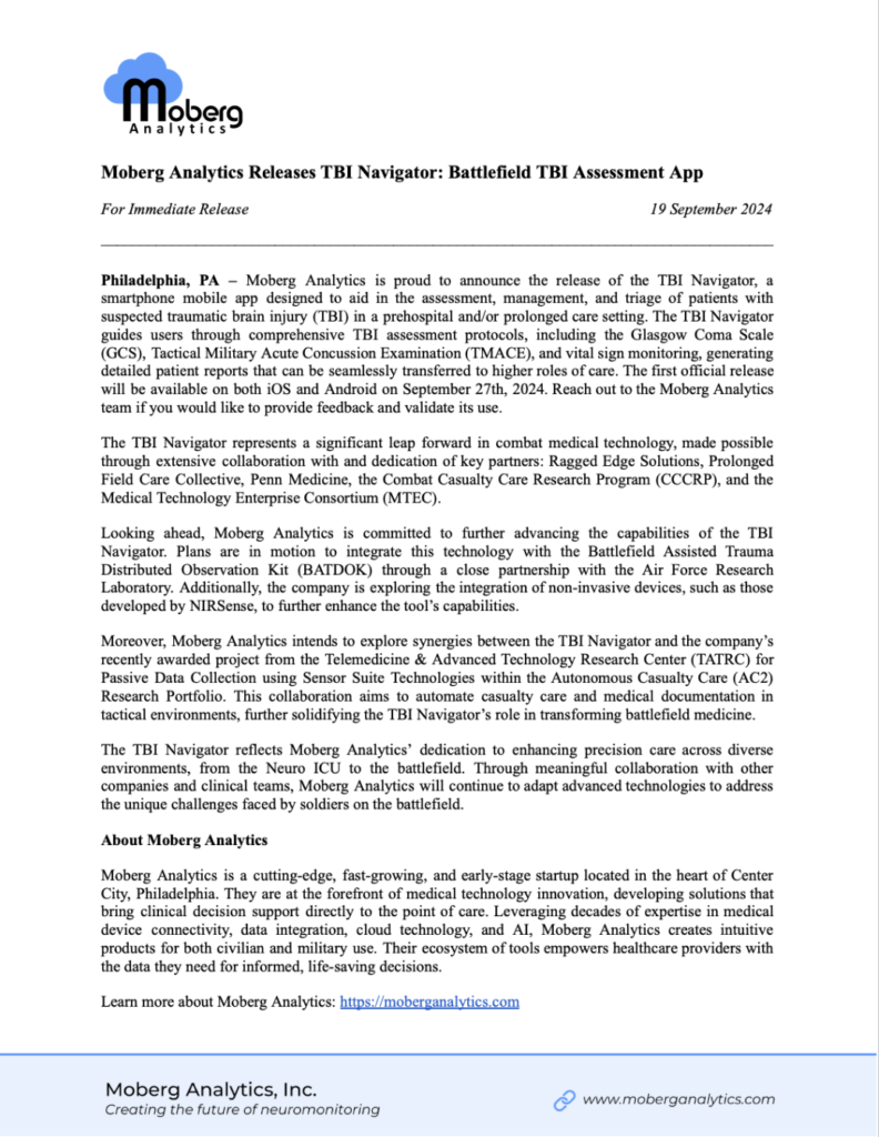 TBI Navigator Press Release Moberg Analytics